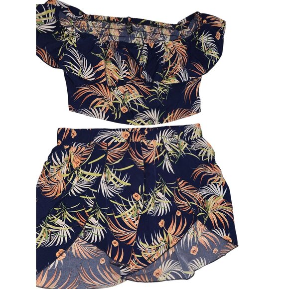 SHEIN Other - Shein Size XL Off Shoulder Halter Top with Wrap Hem Shorts Tropical Print Multic